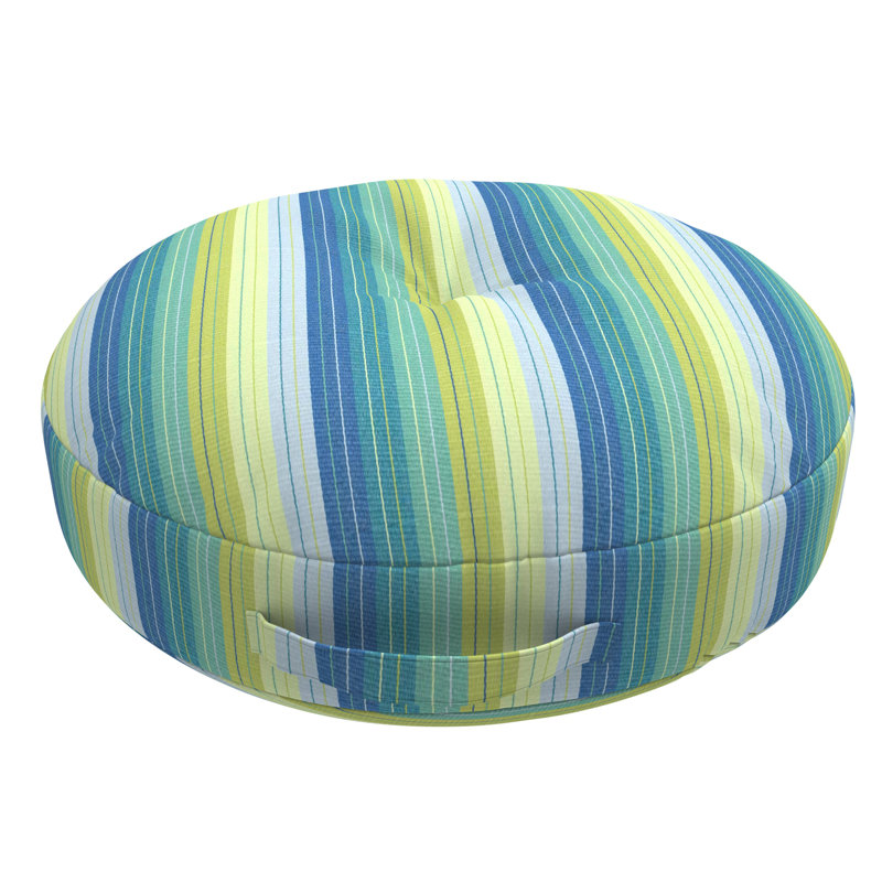 Sunbrella Indoor/Outdoor Floor Pillow, 22 Inch Circular Cushion Cover with Insert, Seville Seaside Striped, Circular 22"