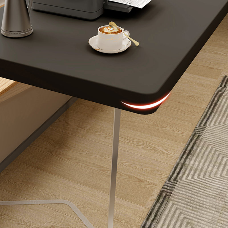 Black Solid Wood L - shaped Desk with Acrylic Base, 29.53" H x 70.87" W x 47.24" D