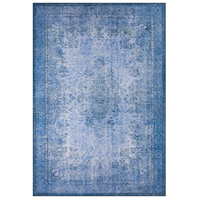 Vintage Look Woven Base Decorative Navy Blue Carpet