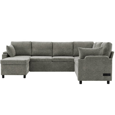 109.9" Sectional Sofa Versatile Sofa Bed Sofa Sleeper U-Shaped Sofa With Ample Storage Space, Two Cup Holders And Charging Ports For Living Room