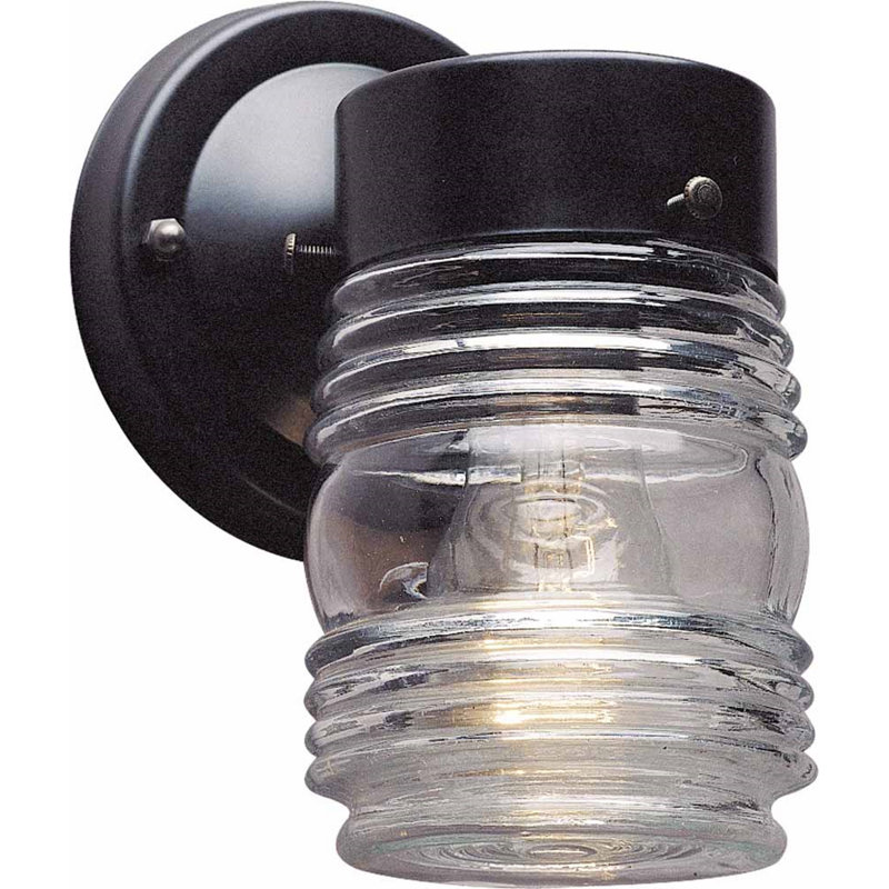 Applique murale murale d'extérieur 1 lumière noire avec abat-jour en verre Jelly Jar, Noir