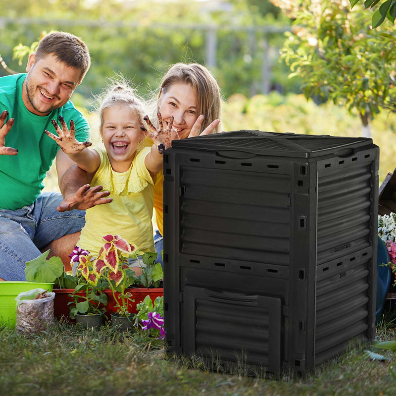 Outsunny Garden Compost Bin 80 Gallon Outdoor Large Capacity Composter Fast Create Fertile Soil Aerating Box, Black