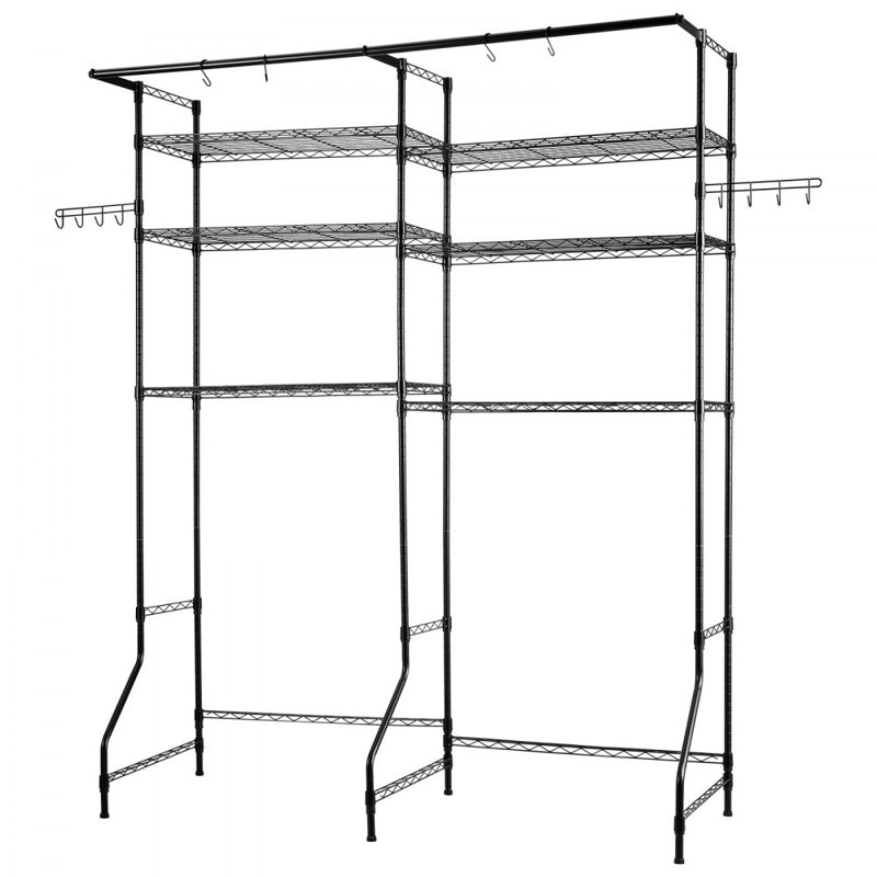 Over The Washer and Dryer Storage Shelf, 6 Tier Laundry Room Drying Rack with Hanger Rod and Hooks, Adjustable Over Washer and Dryer Shelves, Laundry Room Shelf Storage Space Saver