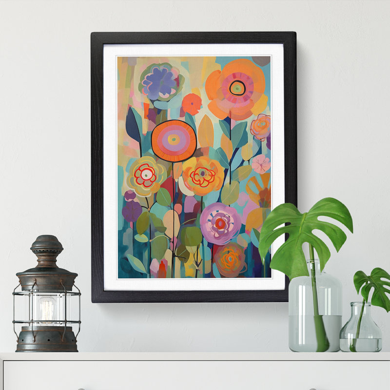 Contemporary Orphism Flowers Vol.7 - Single Picture Frame Print, 46cm H x 34cm W, Beige Framed