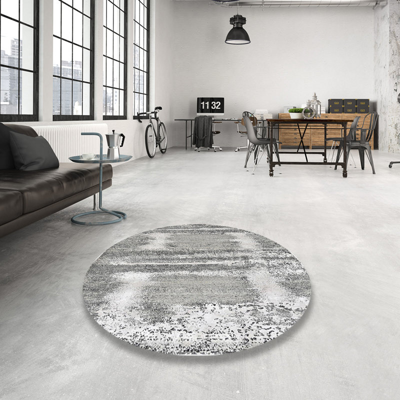 Tapis abstrait gris / blanc, Rond 3 pi