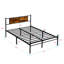 King Size Metal Bedframe,Headboard With Wood Panel Decoration,Black-2103755747