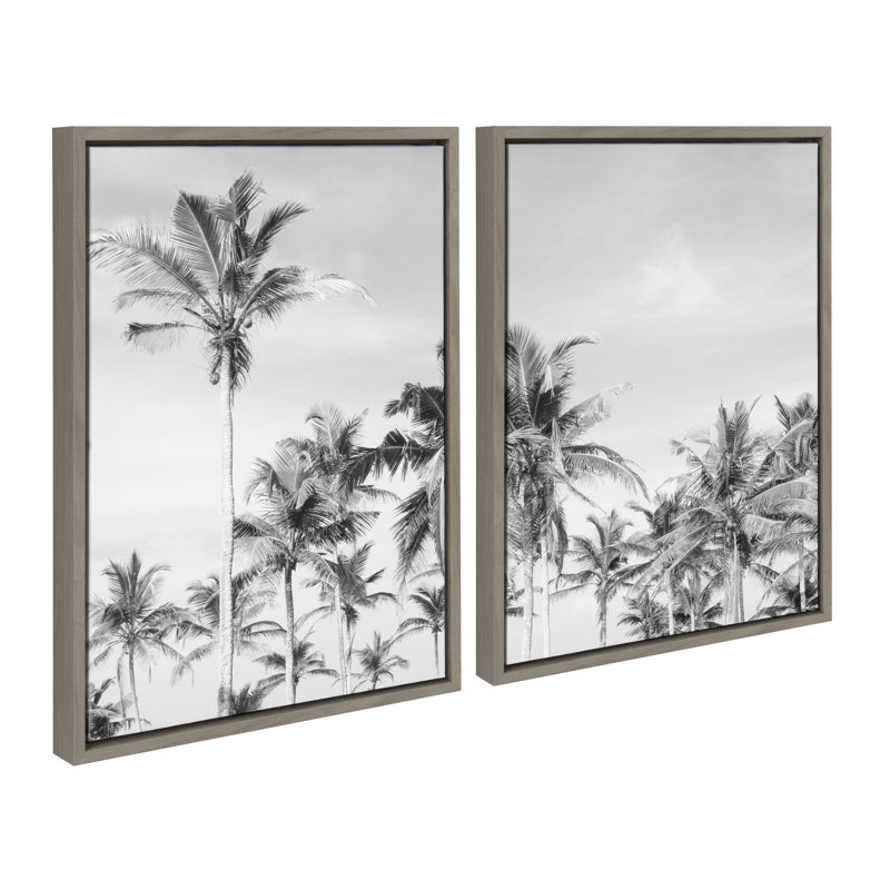 «Coastal Coconut Palm Tree Beach BW Right» et «Coastal Coconut Palm Tree Beach BW Right» par The Creative Bunch Studio, ensemble d'art sur toile encadrée