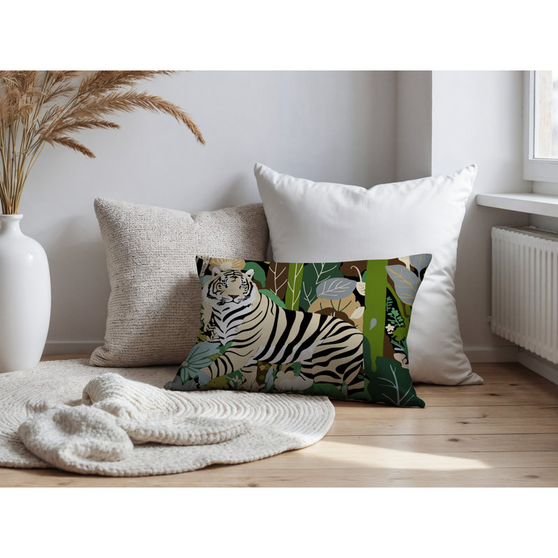 Oreiller rectangulaire réversible intérieur / extérieur Kyo Tiger, Gris, H 20 po x l 14 po