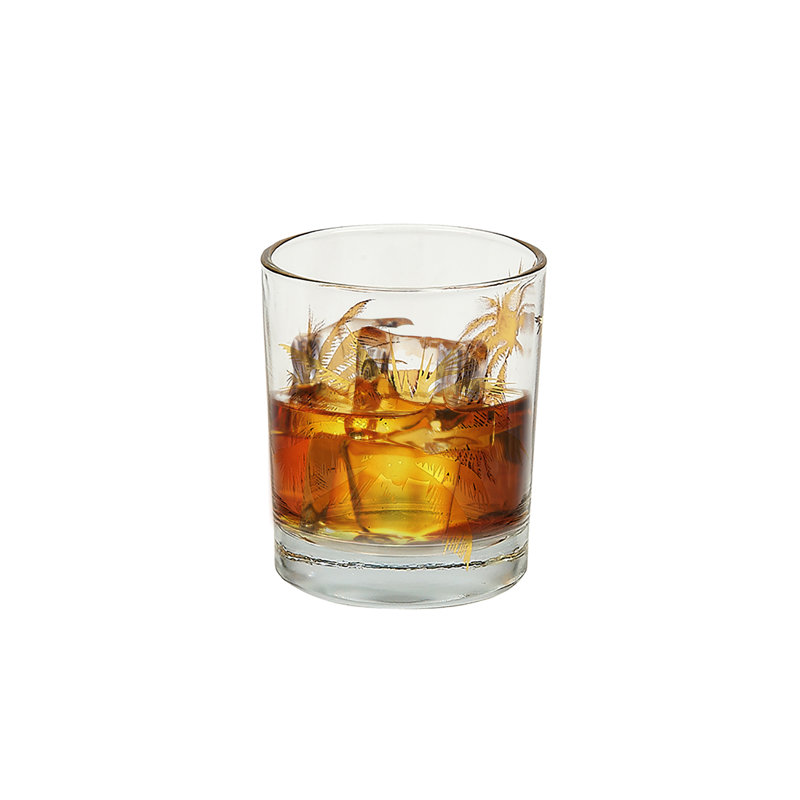 Golden Palm Tree Tropical Whiskey Glass Set of 4
