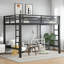 Grand lit mezzanine en métal avec échelle et garde-corps, noir, peu encombrant et durable-73163426