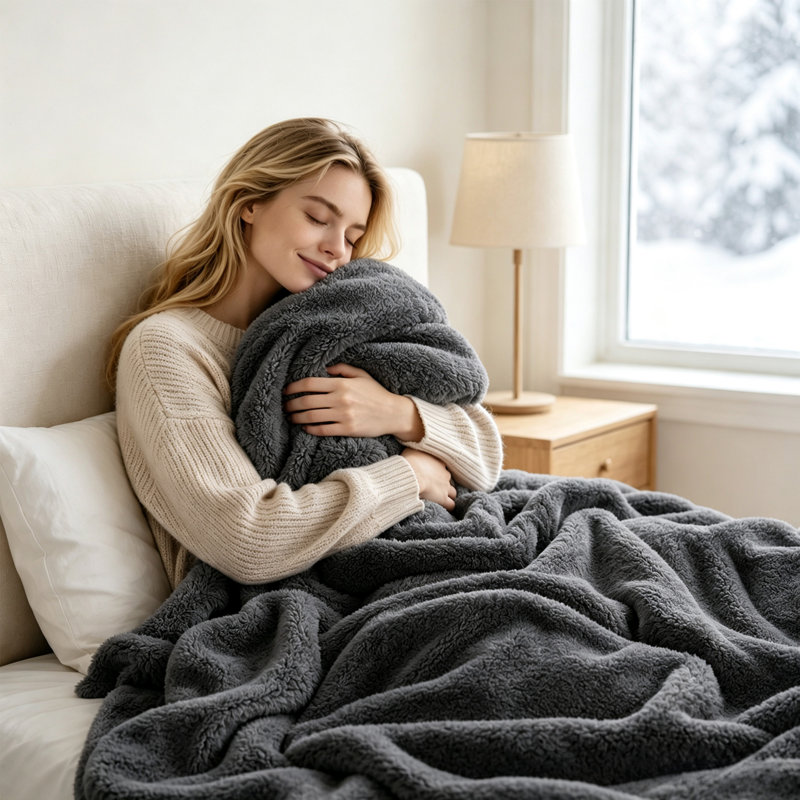 Jeté ultra doux en sherpa pour canapé, Gris foncé