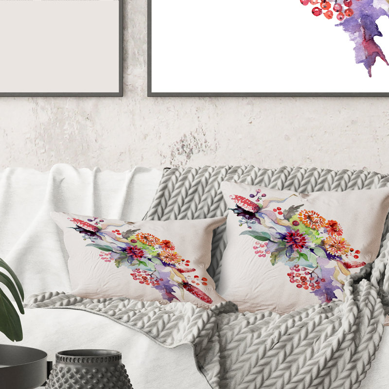 Housse et insert de coussin Bouquet avec fleurs sauvages et baies, 16" x 16"