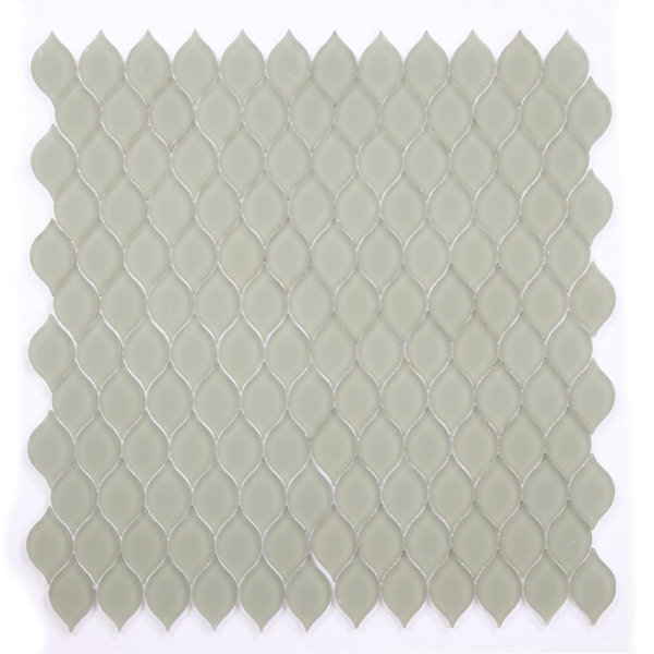 Art Deco 11 in. x 10 in. Tear Drop Leaf Glass Mosaic Wall Tile