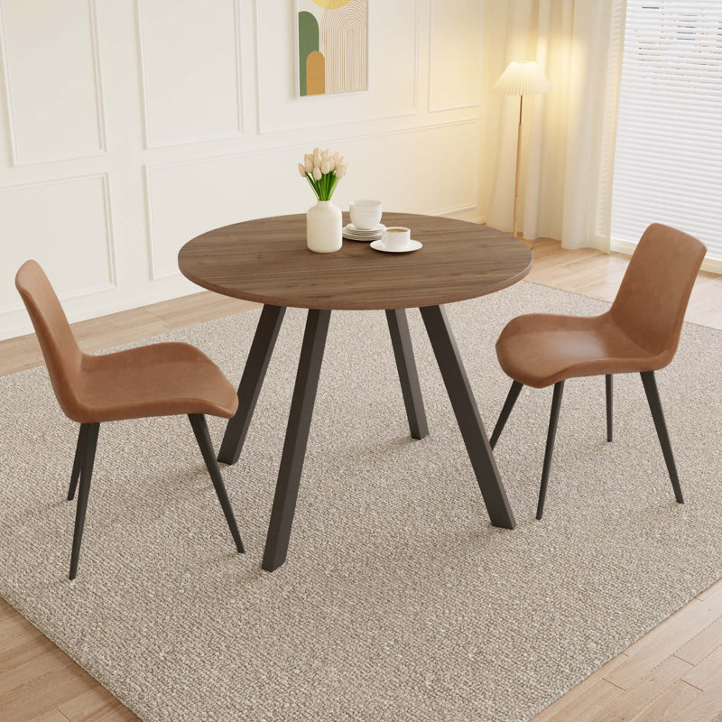 Ensemble de table de salle à manger ronde, table de cuisine moderne avec chaises, Brun, Tanné, 3 pièces: table, 2 chaises