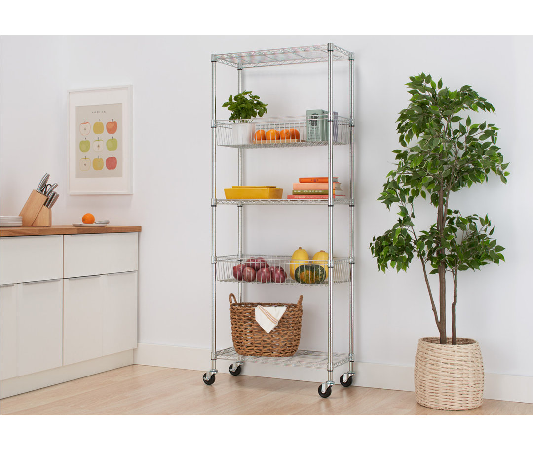 TRINITY EcoStorage 5-Tier NSF Steel Wire Shelving w/ Baskets and Wheels(30 in. W x 14 in. D) Trinity 