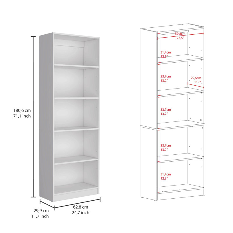 Ensemble de bibliothèque trois pièces, 60 po de large avec 15 tablettes, ensemble de salon, Blanc