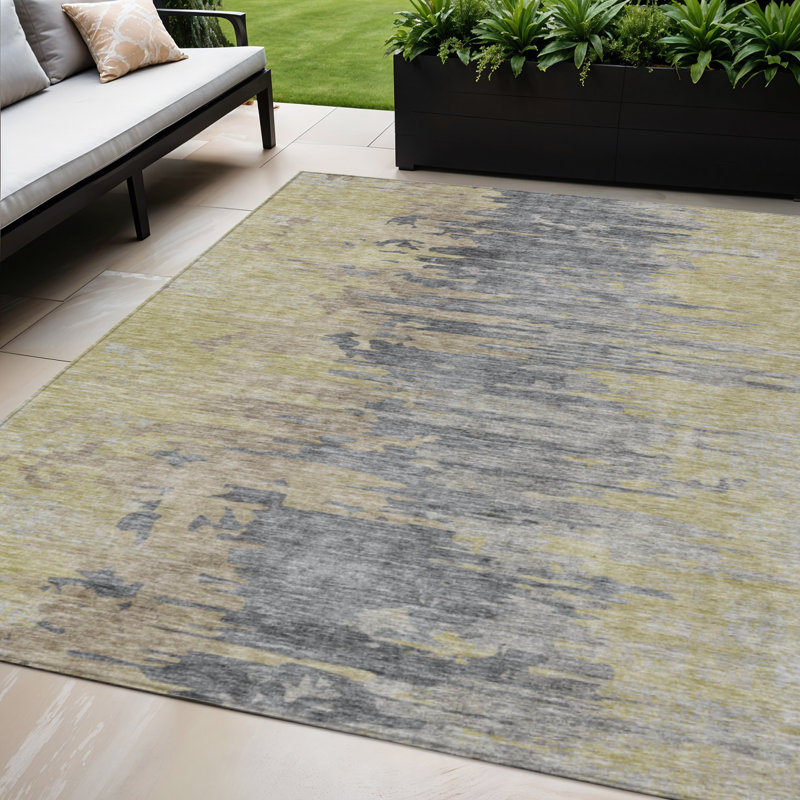 Tapis extérieur lavable abstrait argenté 5 pi x 8 pi étain