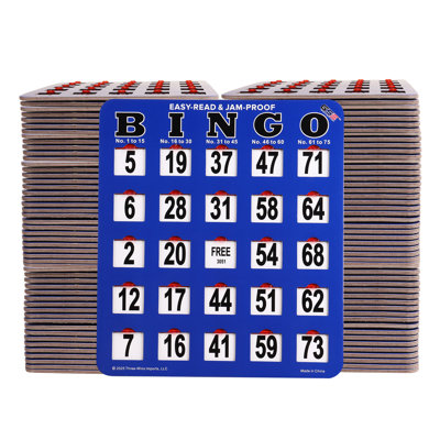 Paquet de 100 cartes de bingo Jumbo Shutter bleues, cartes de bingo à glissière à bout de doigt, carton de bingo à gros caractères facile à lire avec fenêtres coulissantes