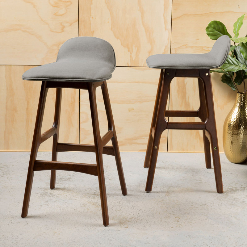 Mid-Century Modern Upholstered Dark Beige Barstools, Set of 2