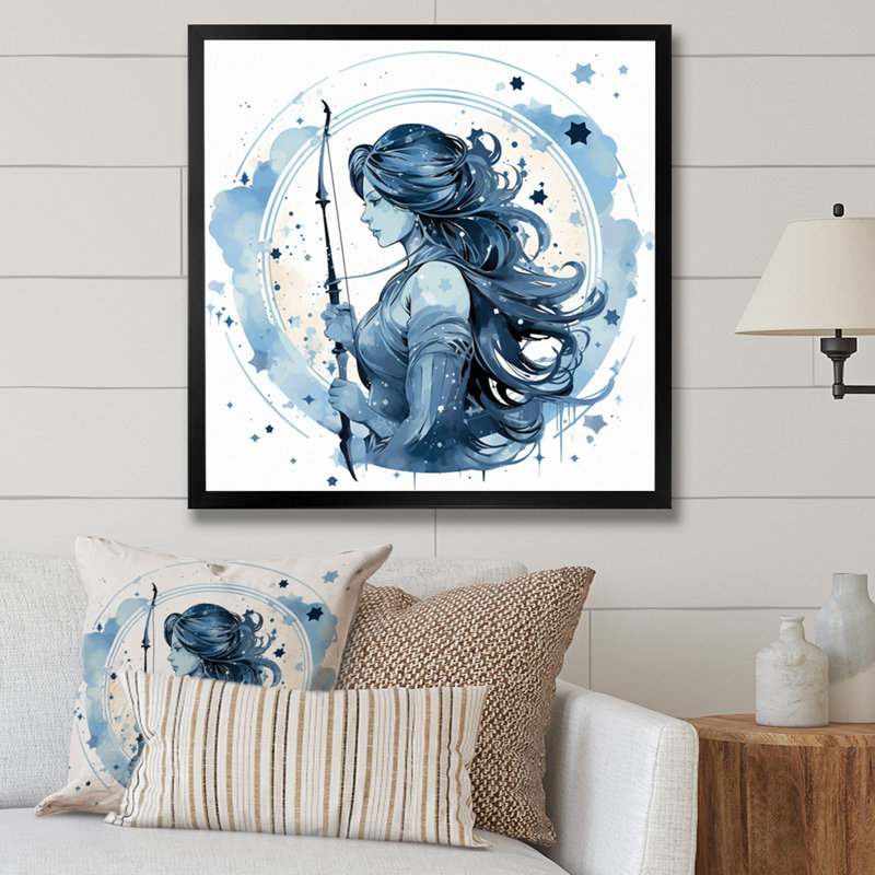Signe du zodiaque Sagisttarius - impression d'art sur toile, H 16 po x l 16 po x P 1 po, Cadre simple noir