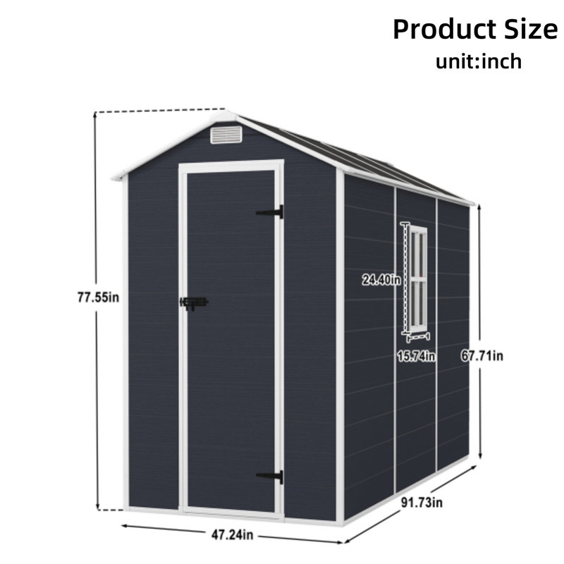 Remise de rangement en résine 4X8 pi Espace de rangement spacieux Panneaux en PP de 12 mm d'épaisseur haute définition avec teinte gris foncé