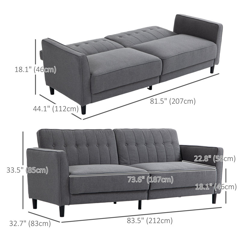83.5'' Upholstered Tufted Convertible Sofa, NA, Dark Grey 100% Polyester