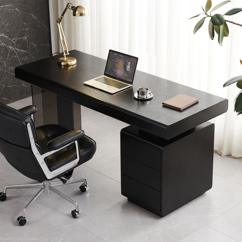 Bureau rectangulaire en bois manufacturé noir, H 29,53 po x l 55,12 po x P 25,59 po