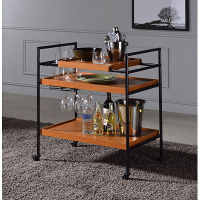 Serving Cart with 3 wooden adjustable trays in Honey Oak