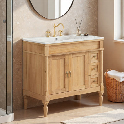 36" Freestanding Solid Wood Single Bathroom Vanity with Ceramic Top