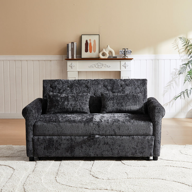 Lit rembourré en tissu avec sac de rangement pratique et 2 sièges gris foncé confortables