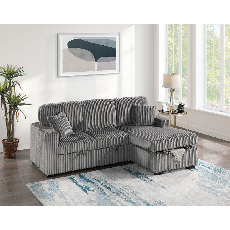 2-Piece Convertible Sectional, Ash Corduroy