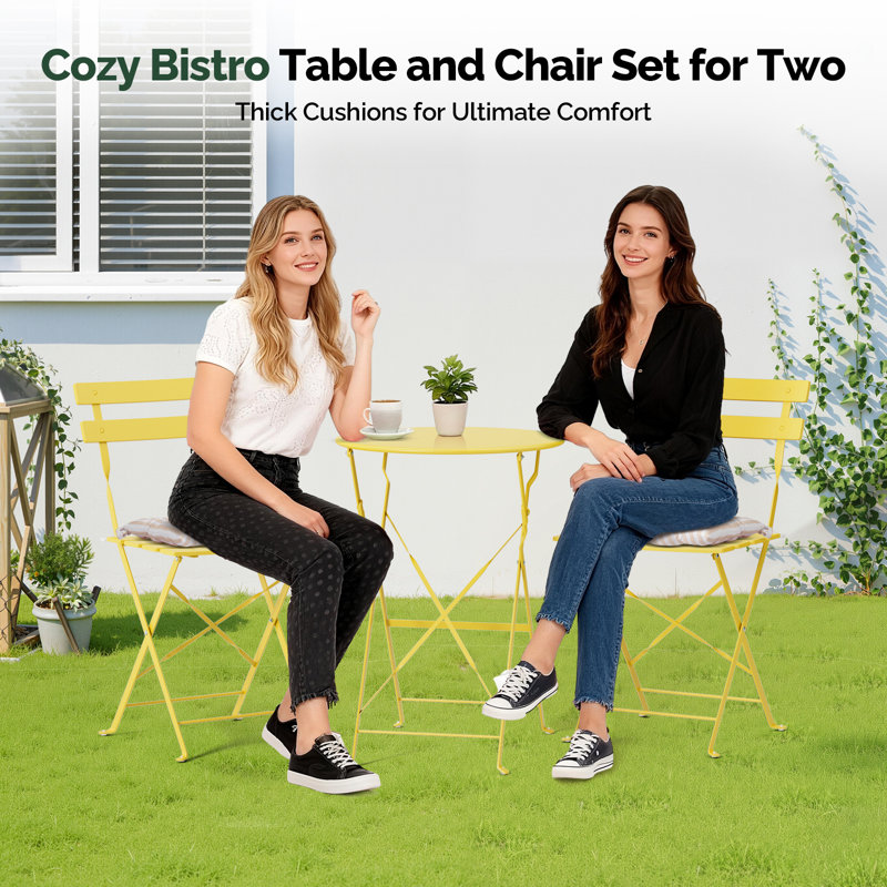 3-Piece Bistro Set With Seat Cushions,Yellow, Yellow