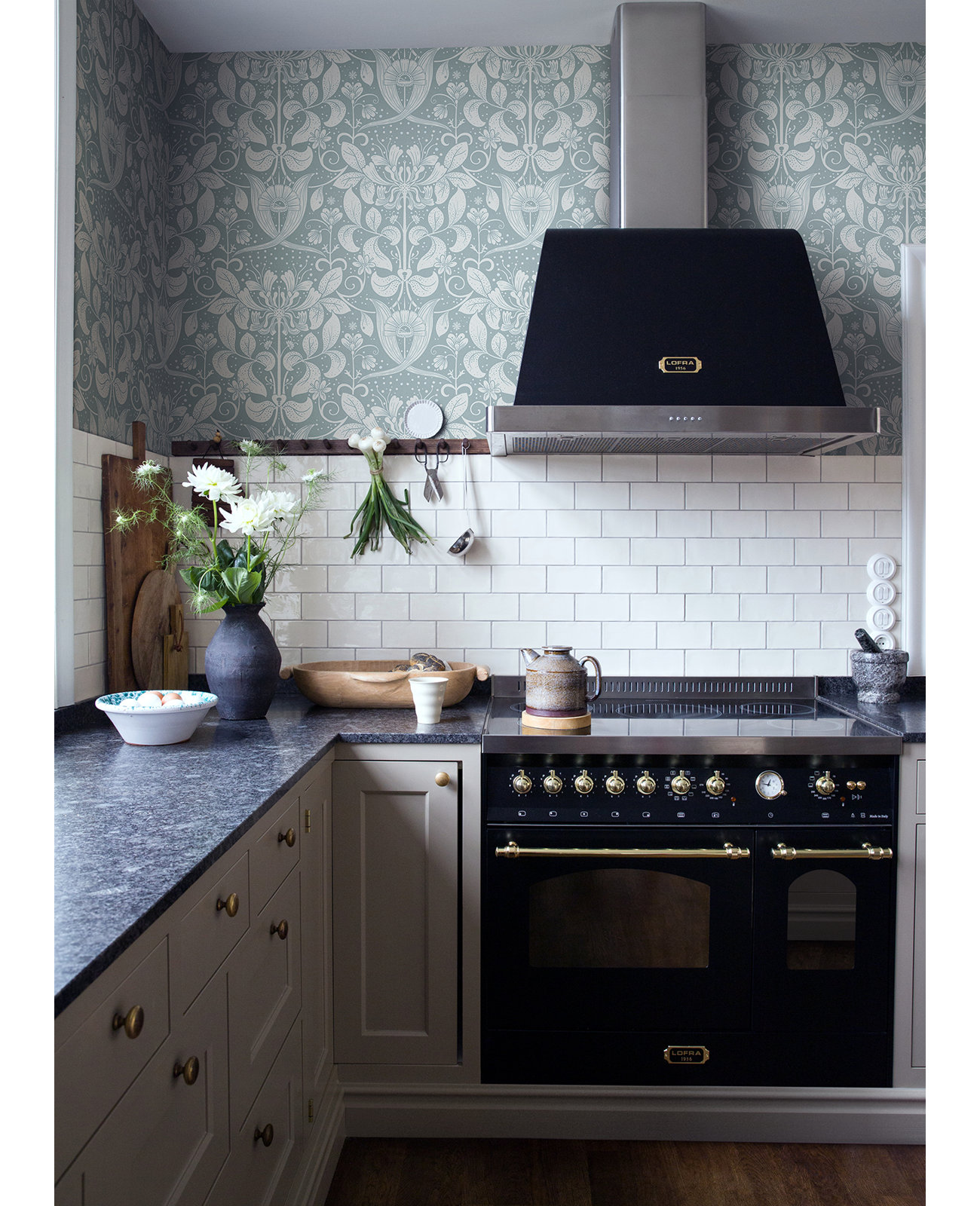Leavy Floral Wallpaper, Blue/Beige