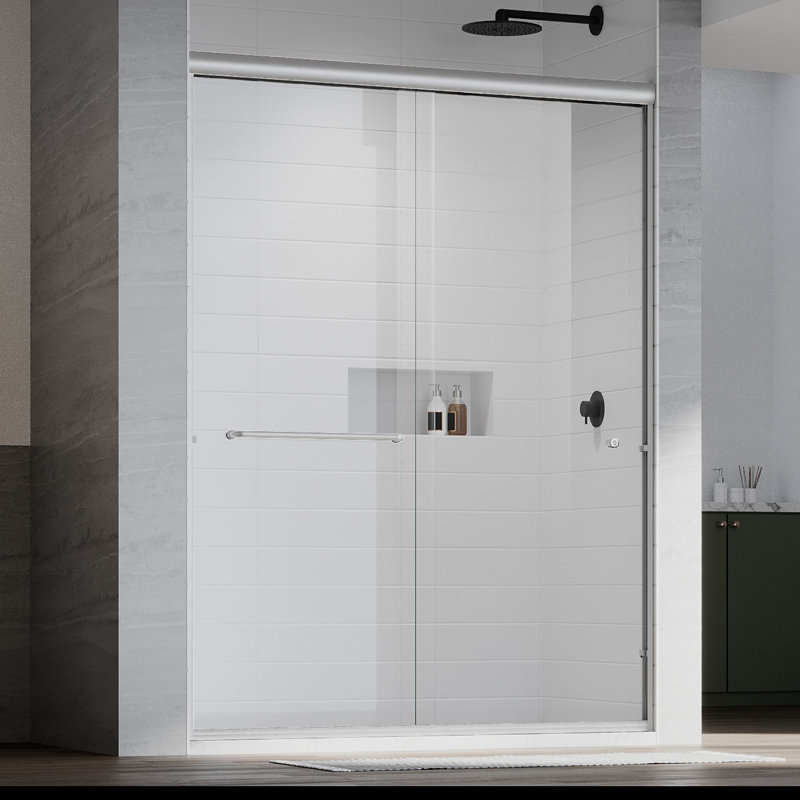 UKD07N Countess 56 to 60 in. x 72 in. H Semi-Frameless Double Sliding Shower Door in Brushed Nickel with 1/4 in. (6.35mm) Clear Glass