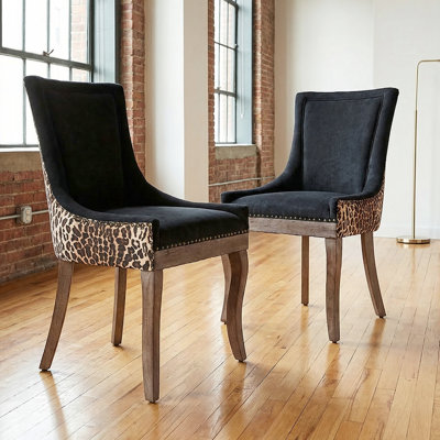 Chic Mid-Century Dining Chair Set(Set Of 2) - High Back Support, Solid Wood Frame, Bronze Accents