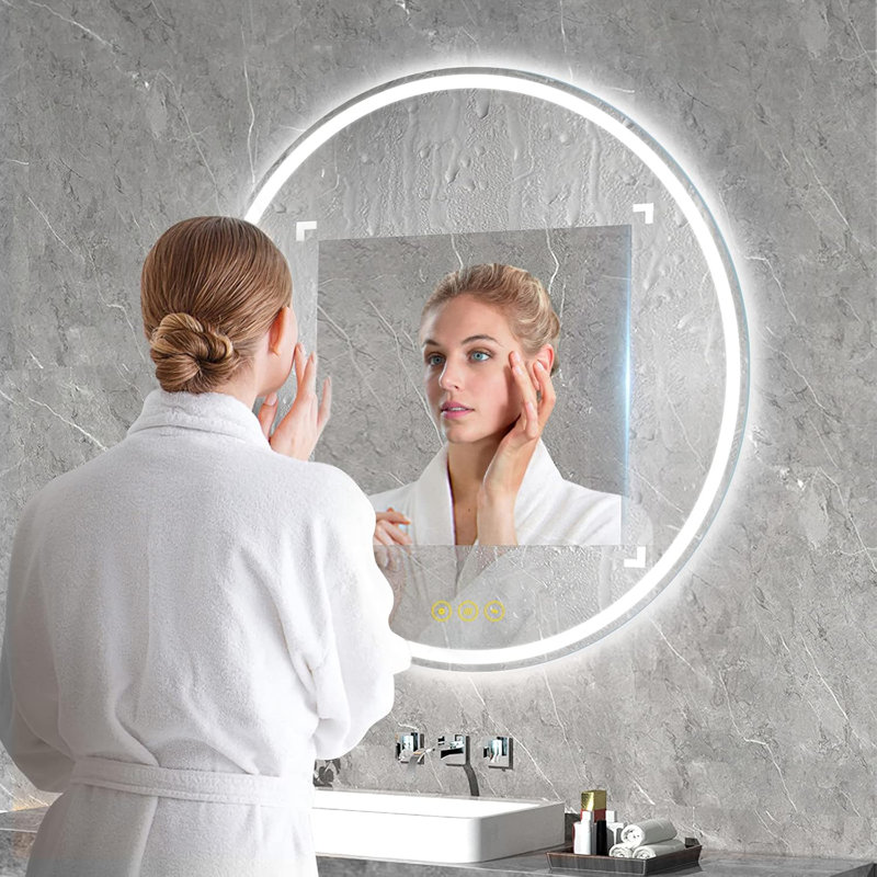 Airalyn LED Round Bathroom Mirror: Adjustable Brightness, Anti-Fog Feature, and Color Temperature Range of 3000K to 6400K for Perfect Illumination