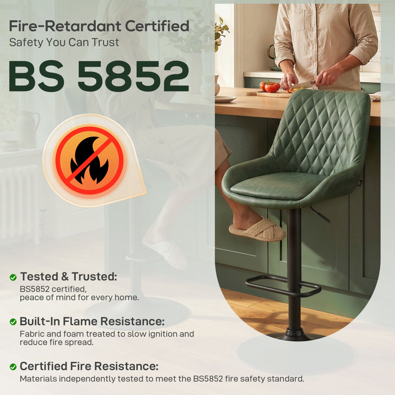 Adjustable Height Counter Stool with Metal Frame, Green