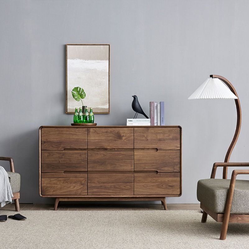 Modern Simple Black Walnut Entrance Cabinet Solid Wood 9 -Drawer Accent Chest