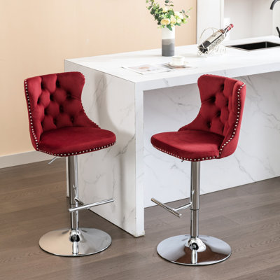 Confortable, siège réglable en hauteur de 25 à 33 pouces, revêtement en velours, base, rouge vin / bourgogne, avec dossier pour la maison et les tabourets de bar de cuisine, confort, salle à manger