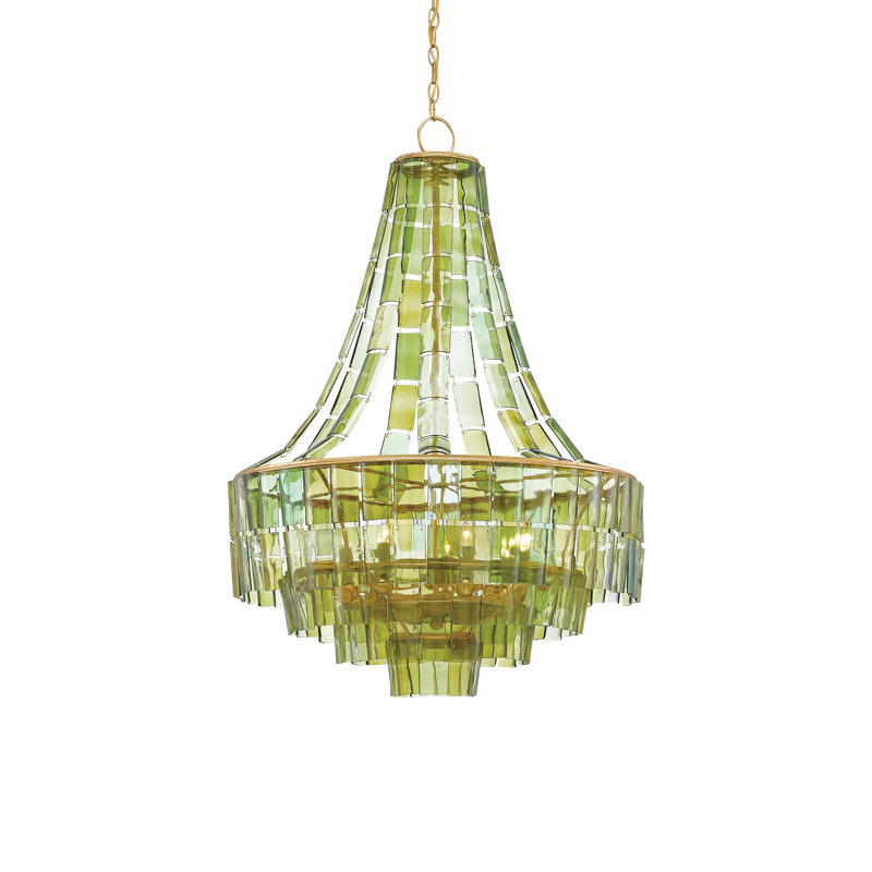 Vintner 7 - Light Wrought Iron Dimmable Empire Chandelier, Dark Gold Leaf/Green