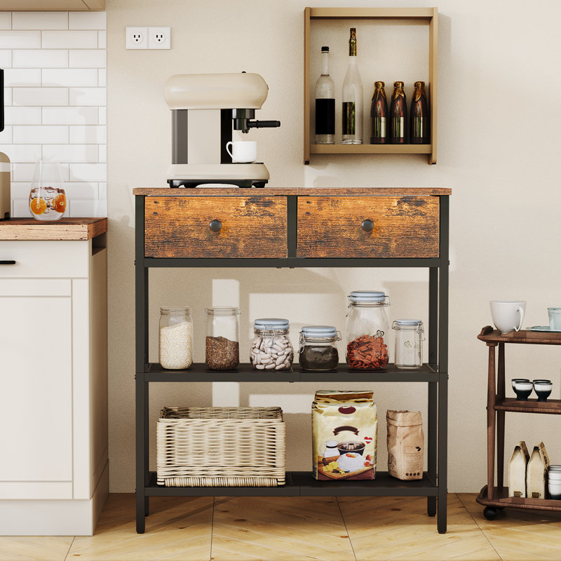 Petite console 29,5 "avec tiroirs et tablettes, Brun