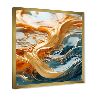 «Bold Gold Elegant Wave On Blue - Abstract Shapes», impressions d'art mural