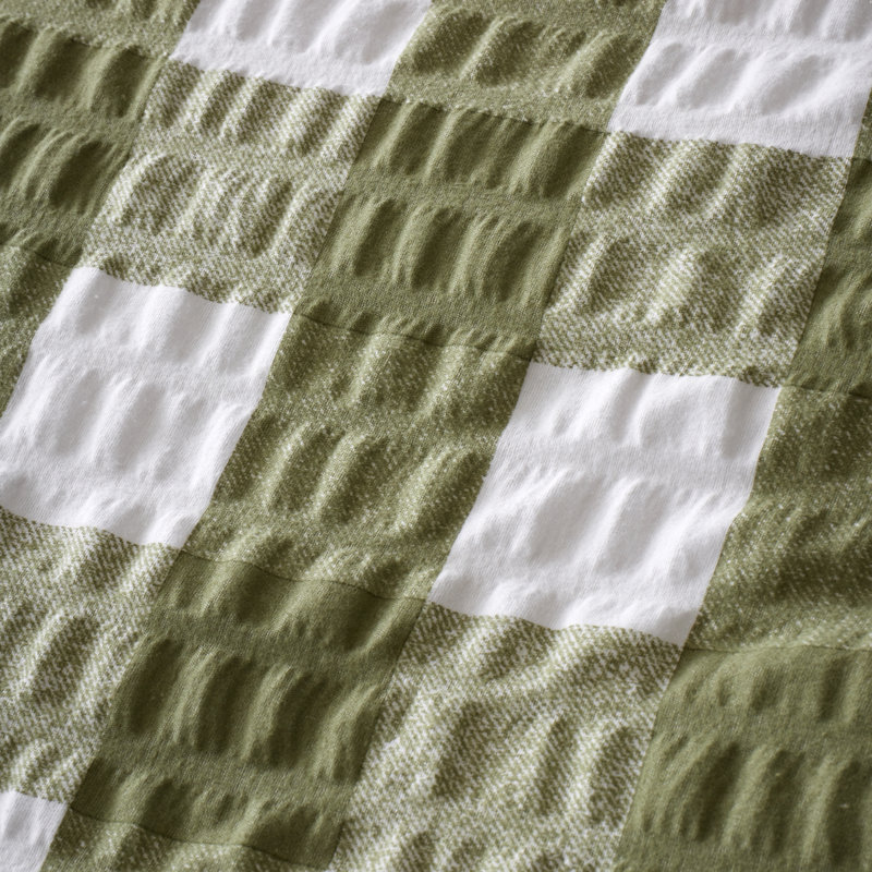 Brushed Seersucker Gingham Reversible Duvet Cover Set, Green, Twin Duvet Cover + 1 Standard Pillowcase