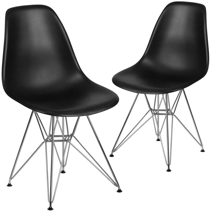 Daker Plastic Chair with Chrome Base, Black