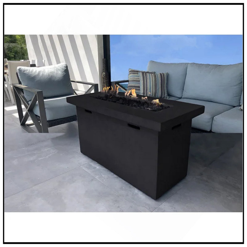 25" H X 42" W Fiber Reinforced Concrete Propane Outdoor Fire Pit Table, Charcoal