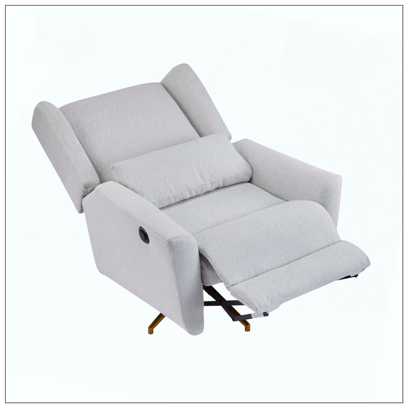 Power Recliner Chair Swivel Upholstered 360° Swivel Recliner With Gold 5 Star Base, Light Gray
