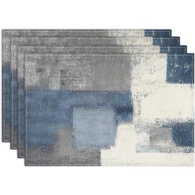 Ensemble de napperons Farmhouse de 4, 12 x 18 pouces, abstrait bleu gris | Tapis de table abstrait