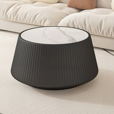 Table de salon moderne en cuir fritté clair avec dessus en pierre pour salon, durable et élégant
