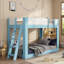 Lit simple superposé simple, lit superposé convertible en bois avec échelle réversible et barrières de sécurité, bleu et blanc-1164446141-1164446143