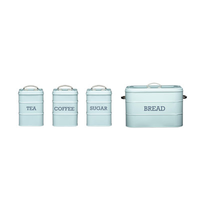Living Nostalgia 4pc Kitchen Canister Set; Tea, Coffee, Sugar Canisters and Breadbin